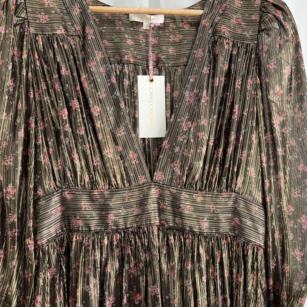 LoveShackFancy Metallic Gold and Black Long Sleeve Maxi Dress - Picture 10 of 12